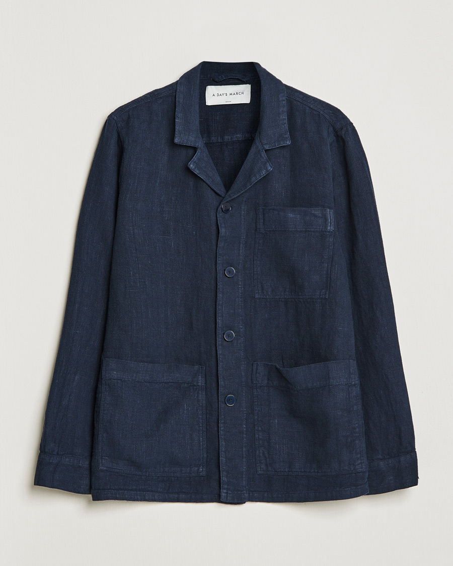 Herren | Hemden | A Day's March | Bangher Linen Overshirt Navy