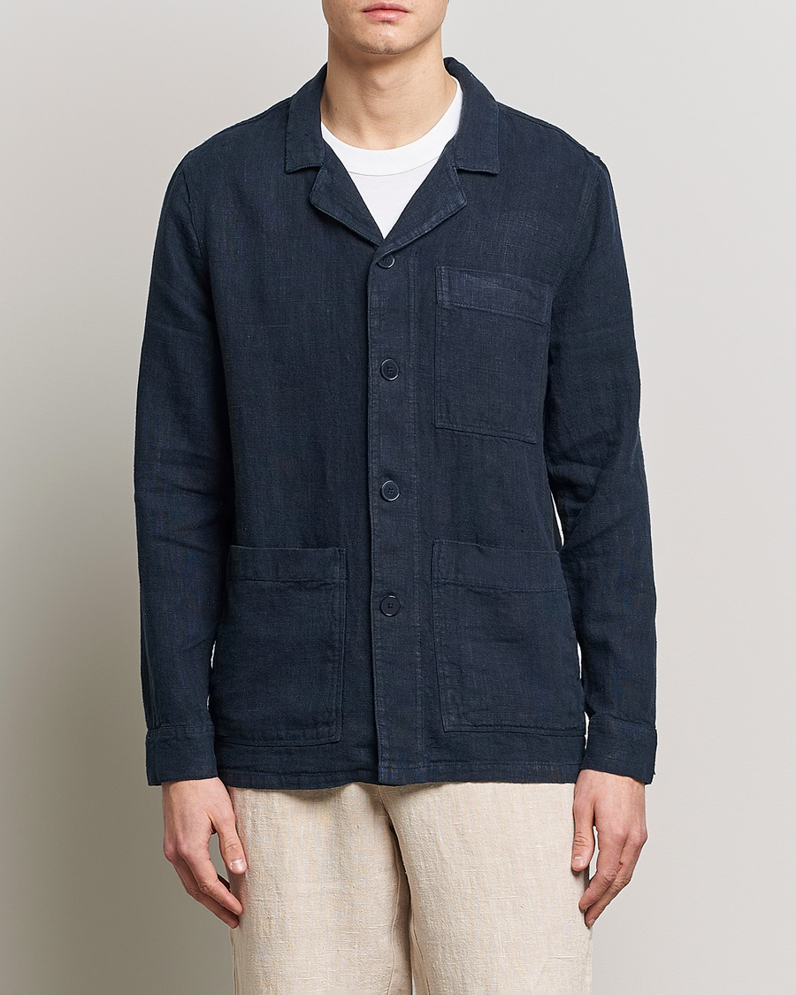 Herren | Hemden | A Day's March | Bangher Linen Overshirt Navy