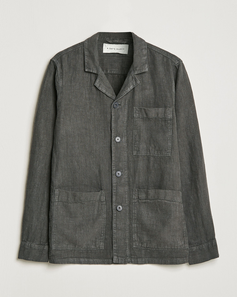 Herren | Hemden | A Day's March | Bangher Linen Overshirt Olive