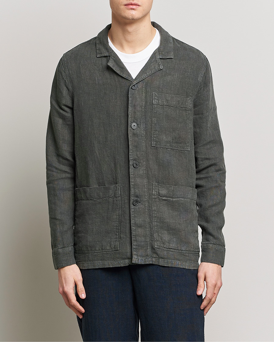 Herren | Hemden | A Day's March | Bangher Linen Overshirt Olive