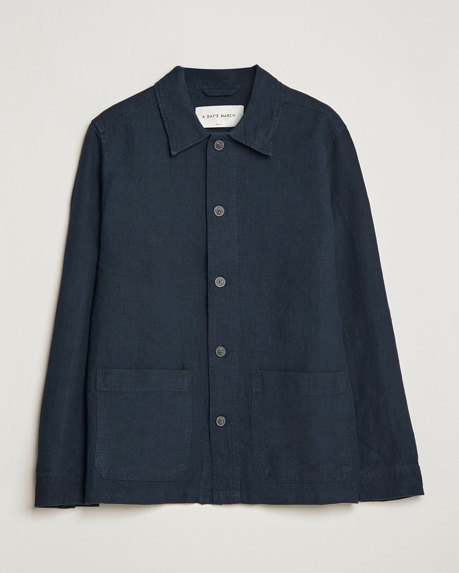 Herren | Hemden | A Day's March | Original Linen Overshirt Navy