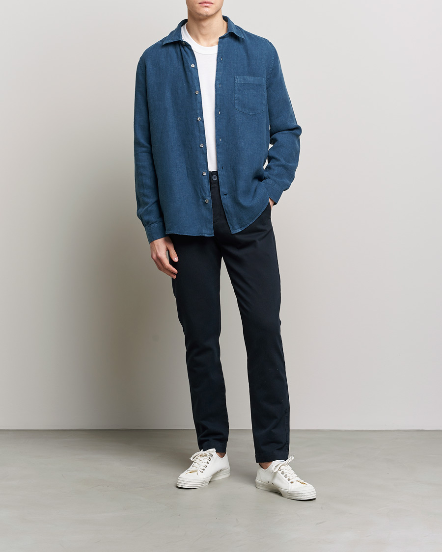 Herren | Hemden | A Day's March | Abu Linen Shirt Indigo Blue