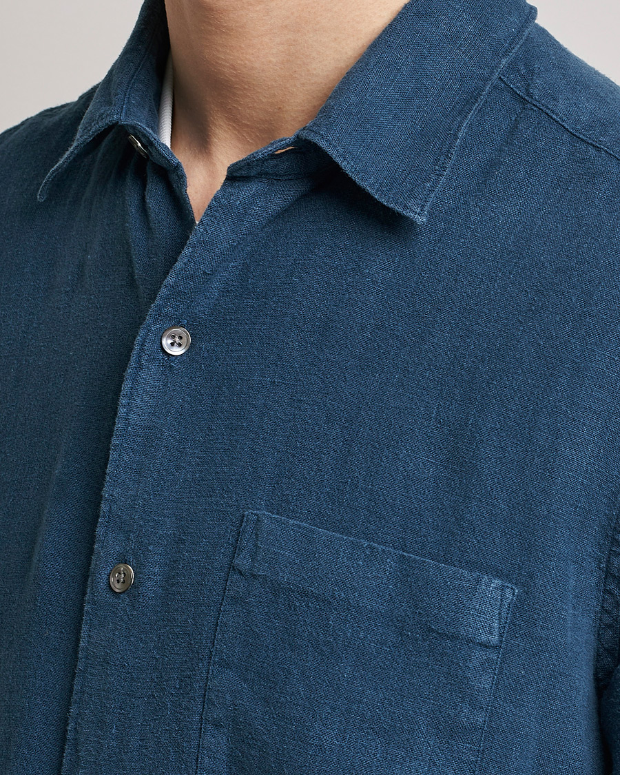Herren | Hemden | A Day's March | Abu Linen Shirt Indigo Blue