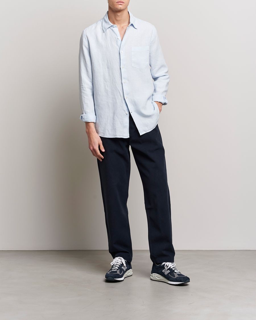 Herren | Hemden | A Day's March | Abu Linen Shirt Light Blue