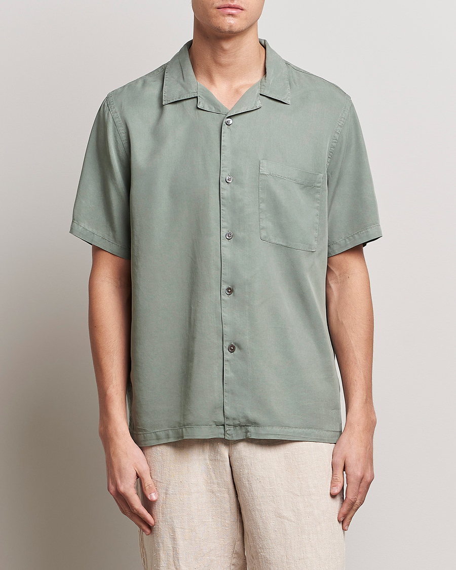 Herren | Hemden | A Day's March | Yamu Short Sleeve Tencel Shirt Dusty Green