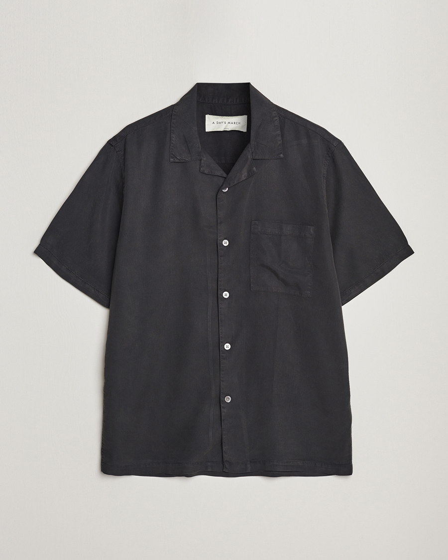 Herren | Hemden | A Day's March | Yamu Short Sleeve Tencel Shirt Off Black