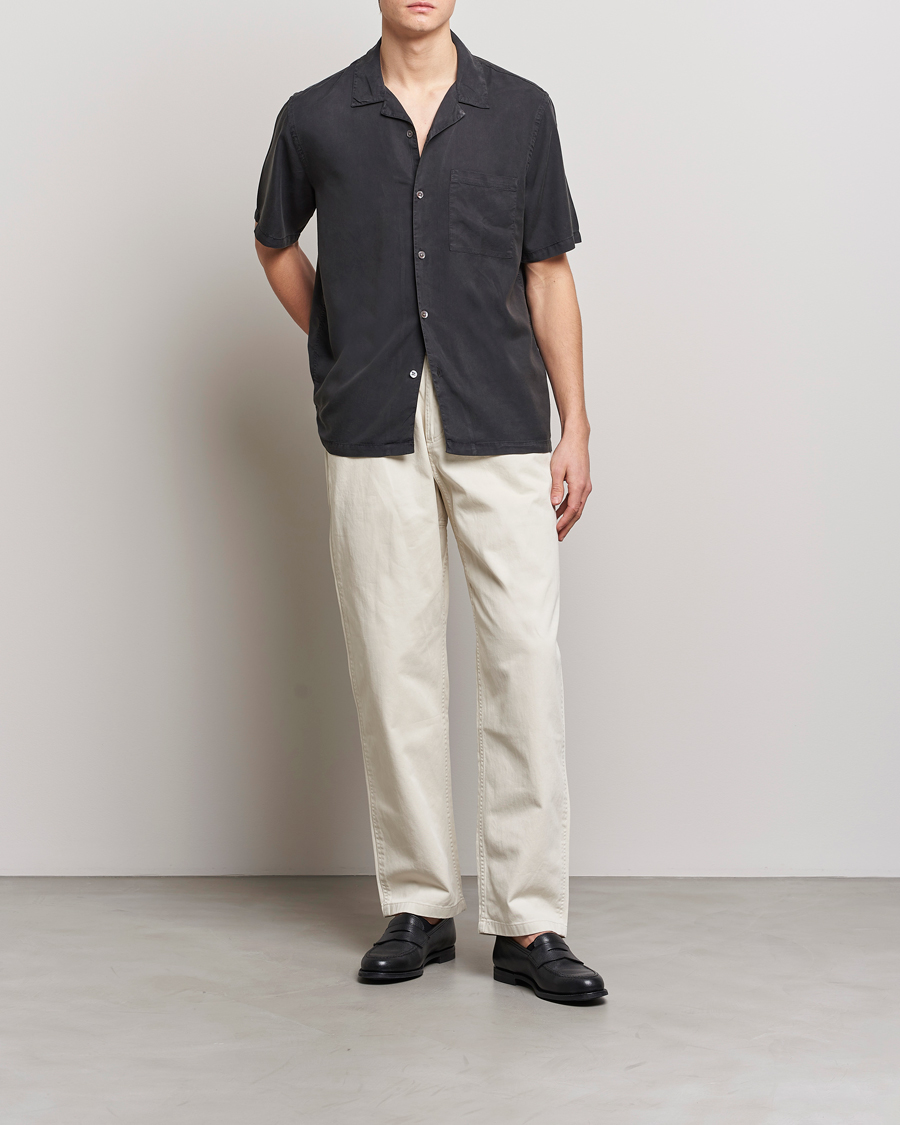 Herren | Hemden | A Day's March | Yamu Short Sleeve Tencel Shirt Off Black