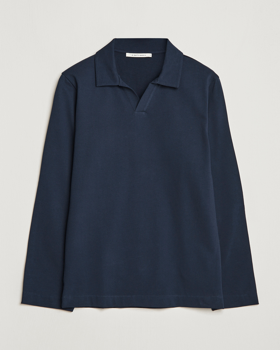 Herren | Pullover | A Day's March | Branford Long Sleeve Jersey Polo Navy