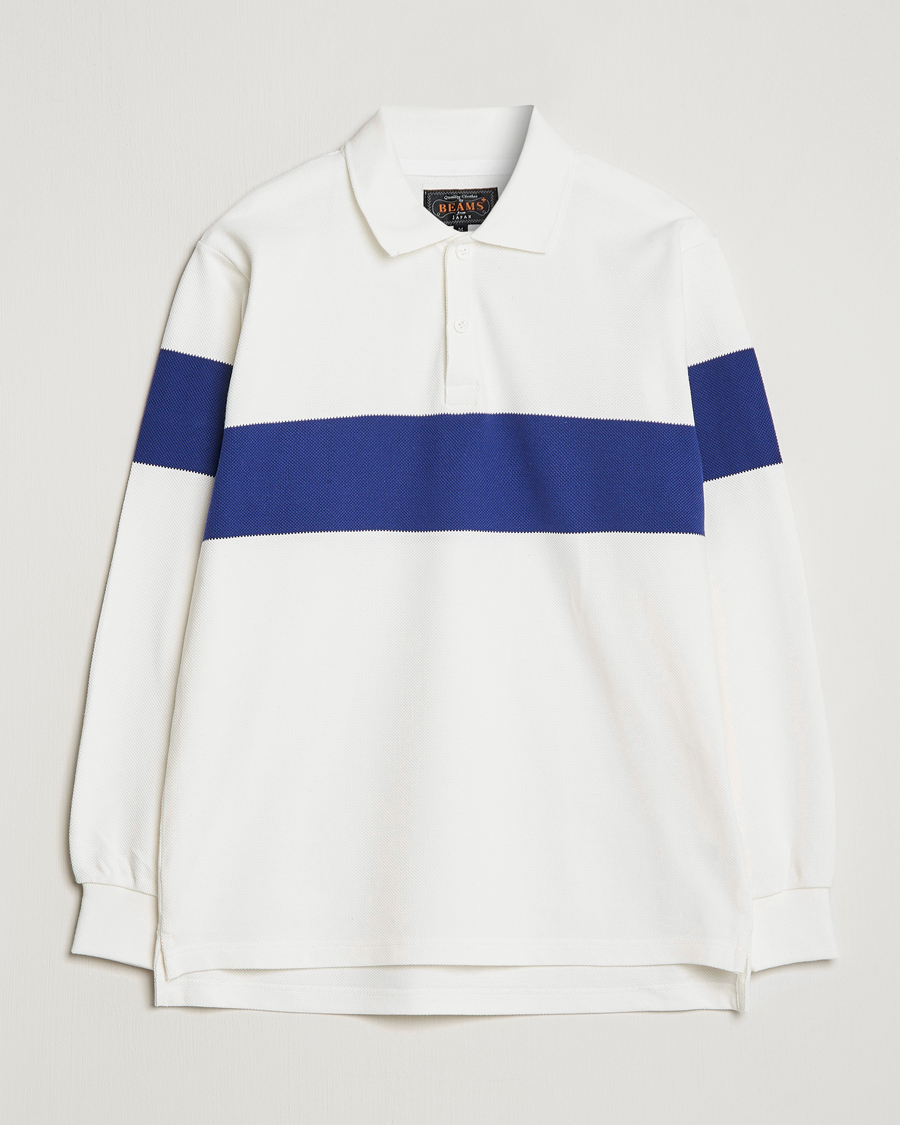 Herren | Pullover | BEAMS PLUS | Panel Stripe Long Sleeve Polo White