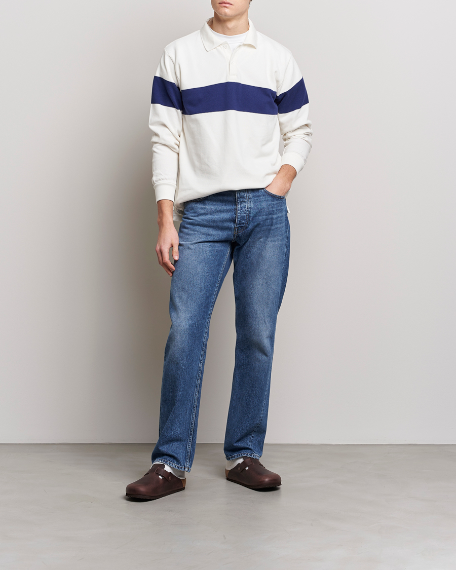 Herren | Pullover | BEAMS PLUS | Panel Stripe Long Sleeve Polo White