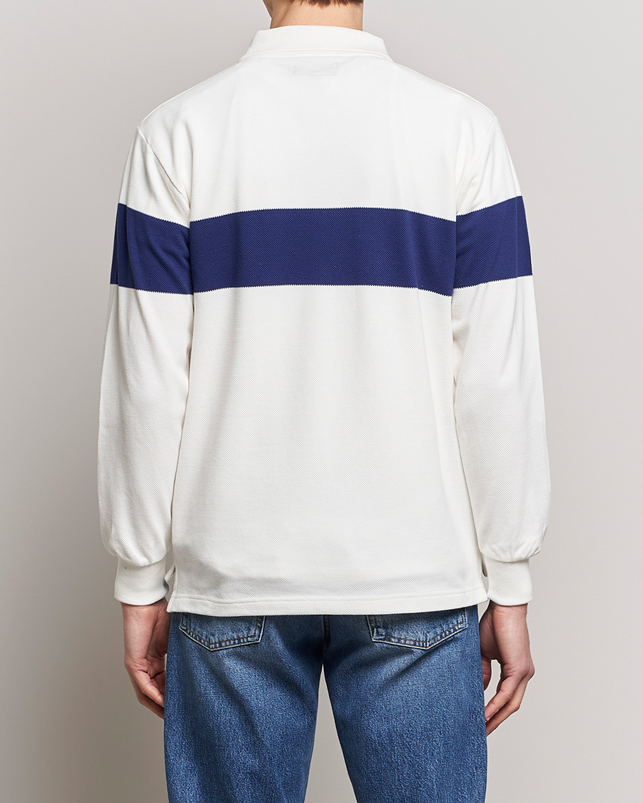 Herren | Pullover | BEAMS PLUS | Panel Stripe Long Sleeve Polo White