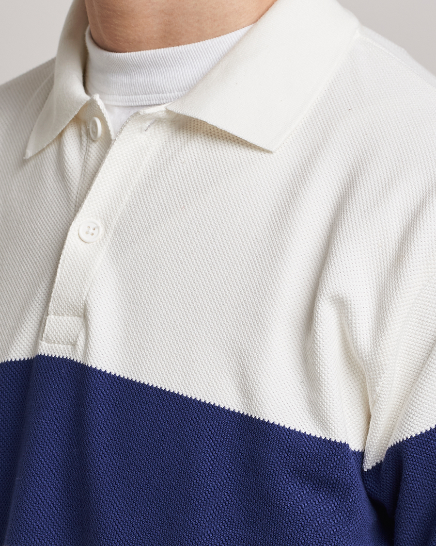Herren | Pullover | BEAMS PLUS | Panel Stripe Long Sleeve Polo White