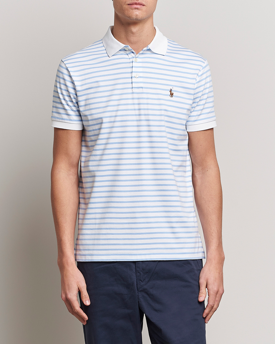 Herren | Poloshirts | Polo Ralph Lauren | Luxury Pima Cotton Striped Polo White/Austin Blue