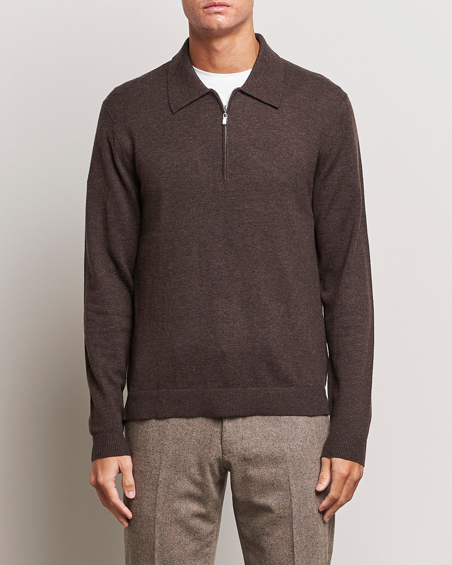 Herren | Pullover | Tiger of Sweden | Orbit Half Zip Merino Coffee