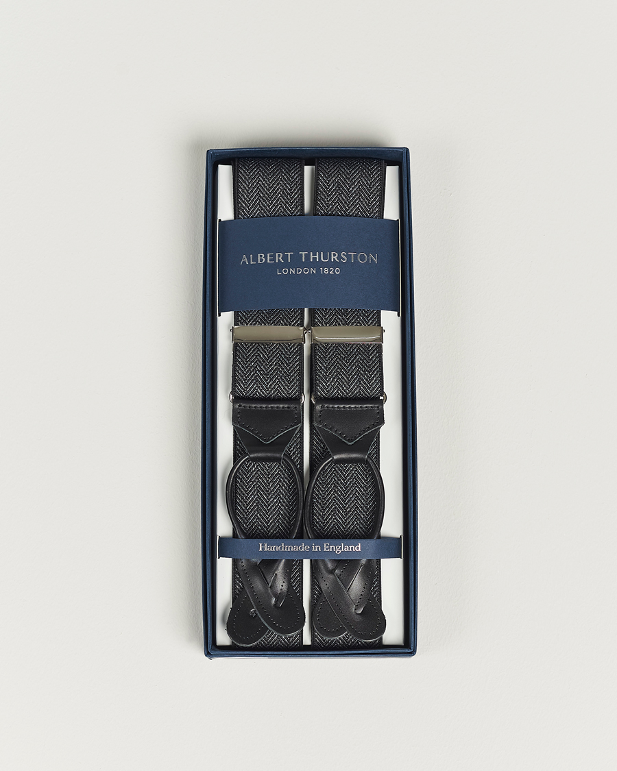 Herren | Albert Thurston Elastic Herringbone Braces 35mm Grey | Albert Thurston | Elastic Herringbone Braces 35mm Grey