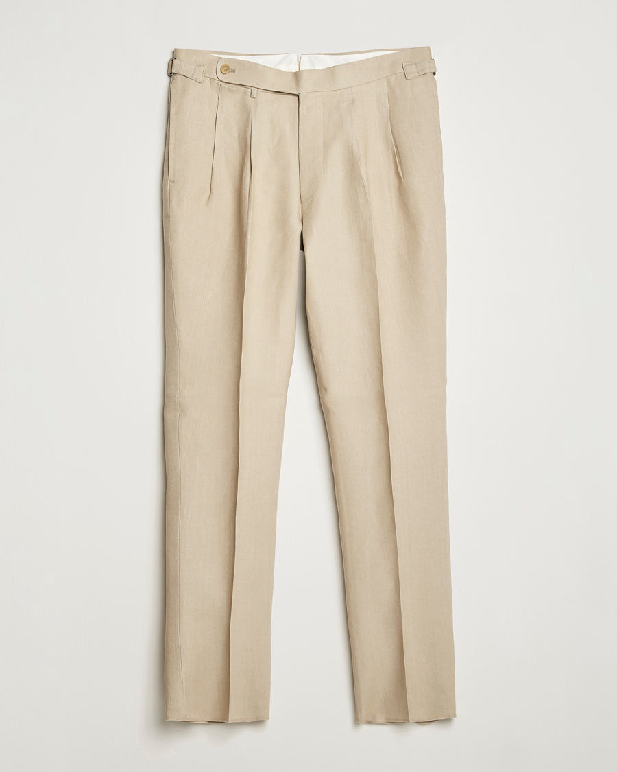 Herren | Hosen | Beams F | Pleated Linen Trousers Beige