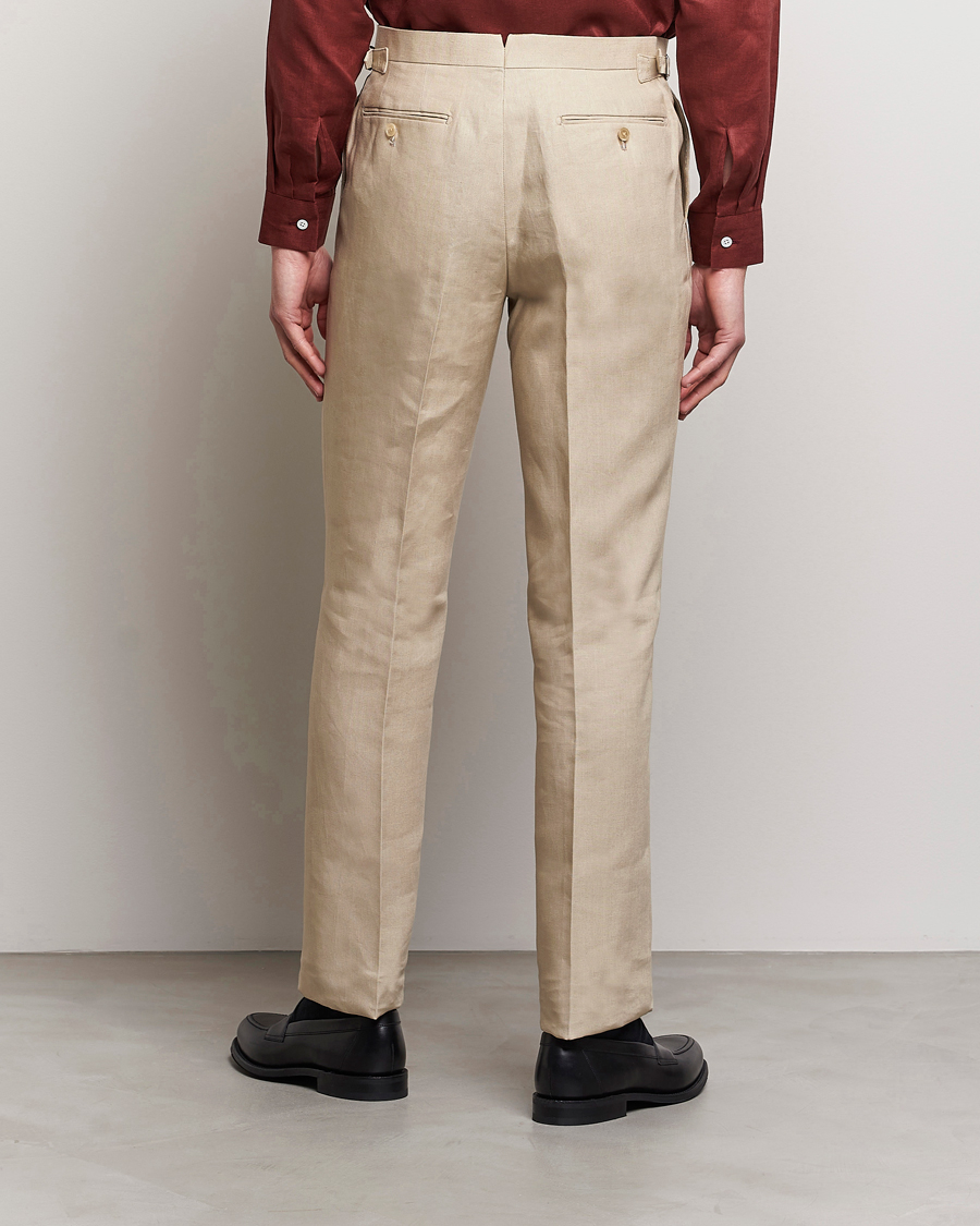 Herren | Hosen | Beams F | Pleated Linen Trousers Beige