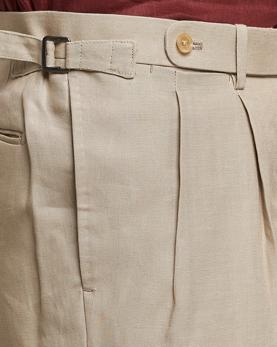 Herren | Hosen | Beams F | Pleated Linen Trousers Beige