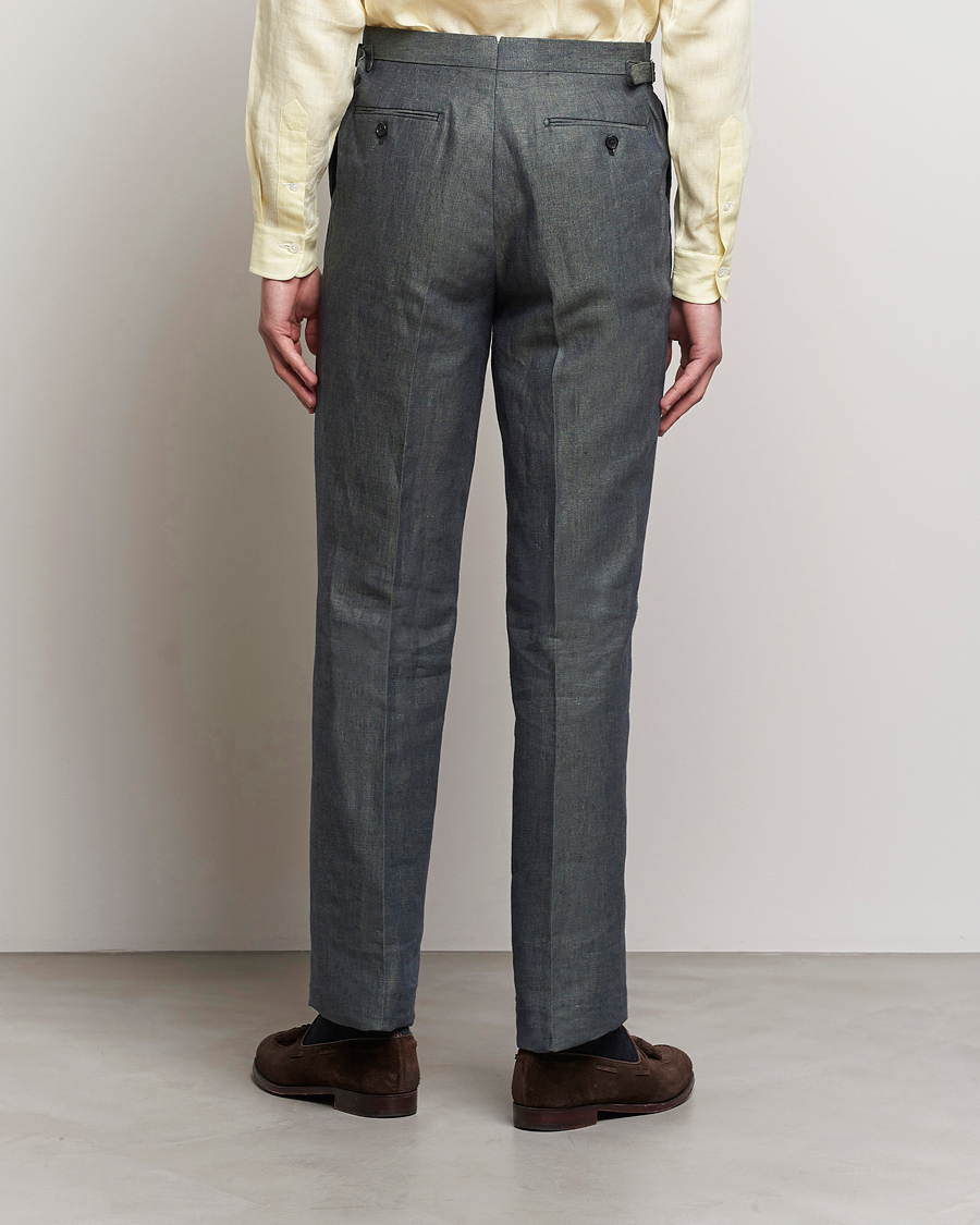 Herren | Hosen | Beams F | Pleated Linen Trousers Petroleum Blue