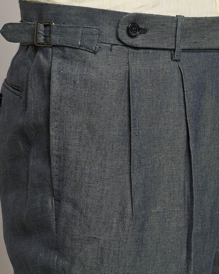 Herren | Hosen | Beams F | Pleated Linen Trousers Petroleum Blue