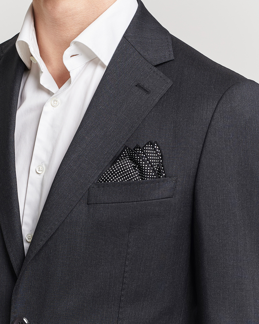 Herren | Eton Silk Polka Dot Pocket Square Black | Eton | Silk Polka Dot Pocket Square Black