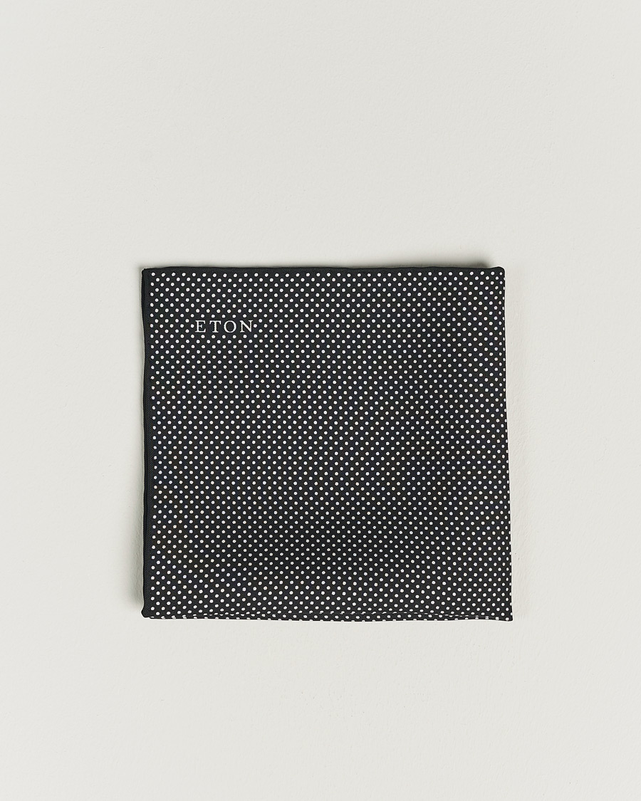 Herren | Eton Silk Polka Dot Pocket Square Black | Eton | Silk Polka Dot Pocket Square Black