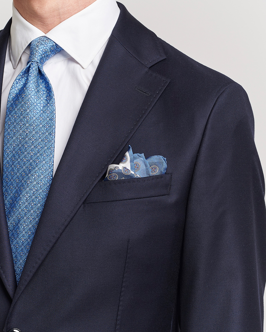 Herren | Sale | Eton | Silk Four Faced Medallion Pocket Square Blue Multi