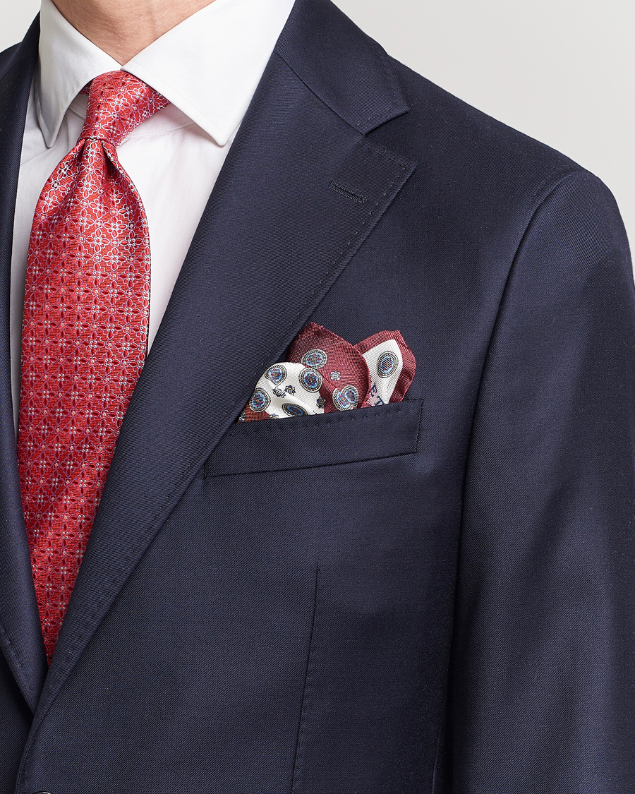 Herren | Business & Beyond | Eton | Silk Four Faced Medallion Pocket Square White Multi