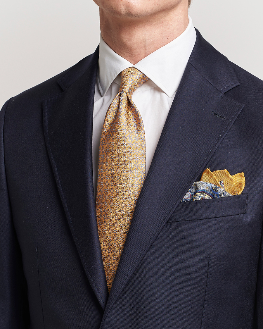 Herren | Eton Silk Printed Flower Tie Yellow | Eton | Silk Printed Flower Tie Yellow