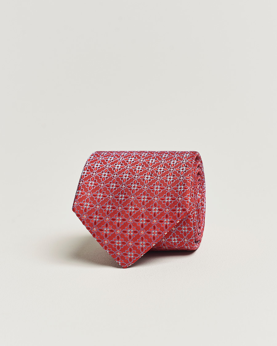 Herren | Eton Silk Printed Flower Tie Red | Eton | Silk Printed Flower Tie Red