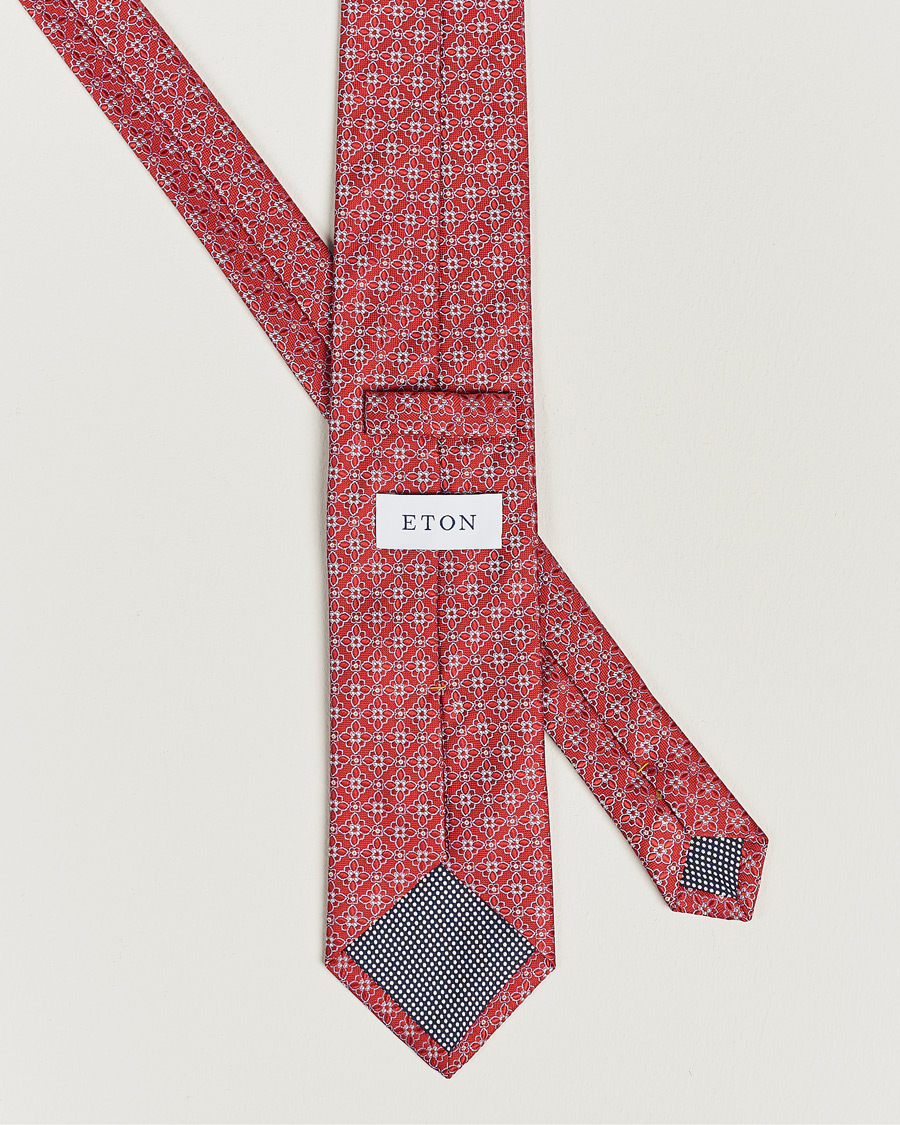 Herren | Eton Silk Printed Flower Tie Red | Eton | Silk Printed Flower Tie Red