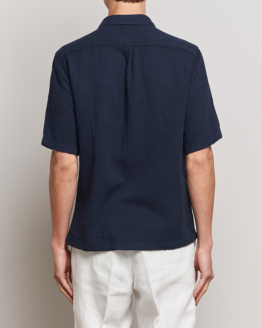 Herren | Hemden | Oscar Jacobson | Short Sleeve City Crepe Cotton Shirt Navy