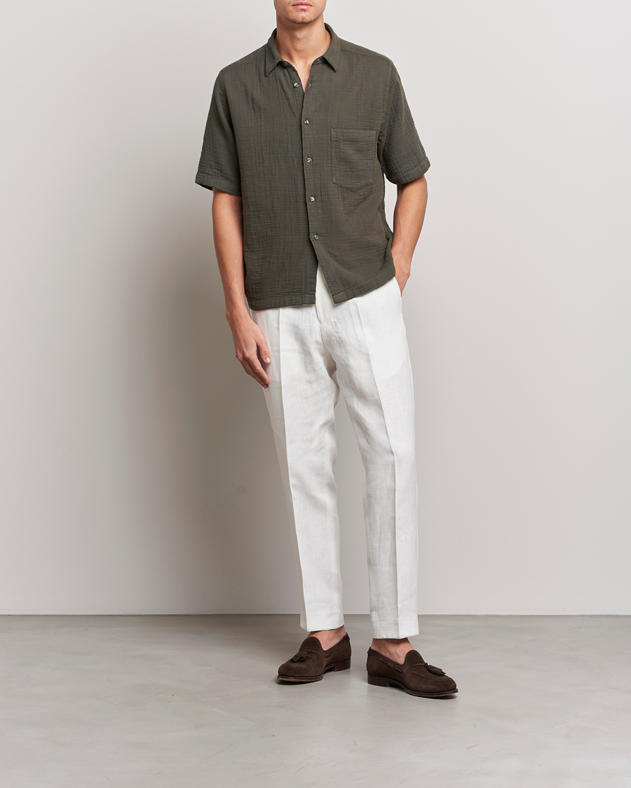 Herren | Hemden | Oscar Jacobson | Regular Fit City Crepe Cotton Shirt Green