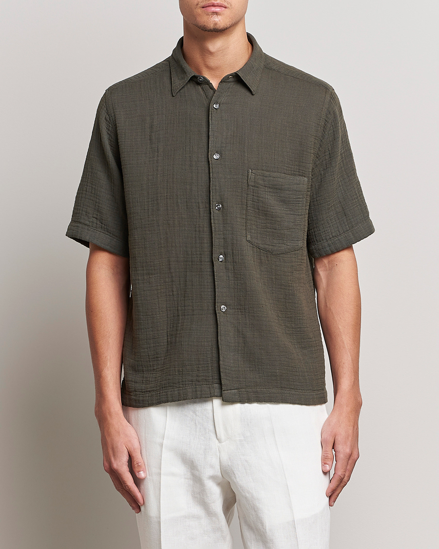 Herren | Hemden | Oscar Jacobson | Regular Fit City Crepe Cotton Shirt Green