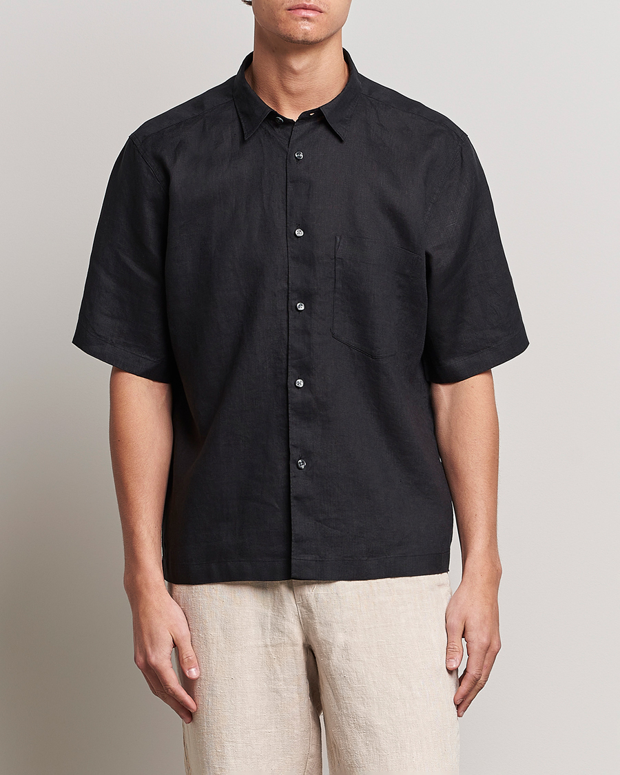 Herren | Hemden | Oscar Jacobson | Regular Fit City Signature Linen Shirt Black