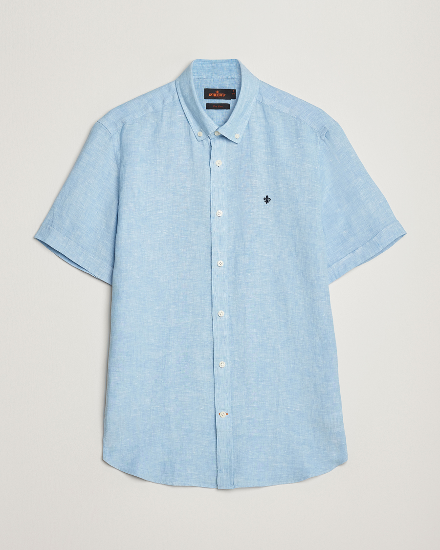 Herren | Hemden | Morris | Douglas Short Sleeve Linen Shirt Light Blue