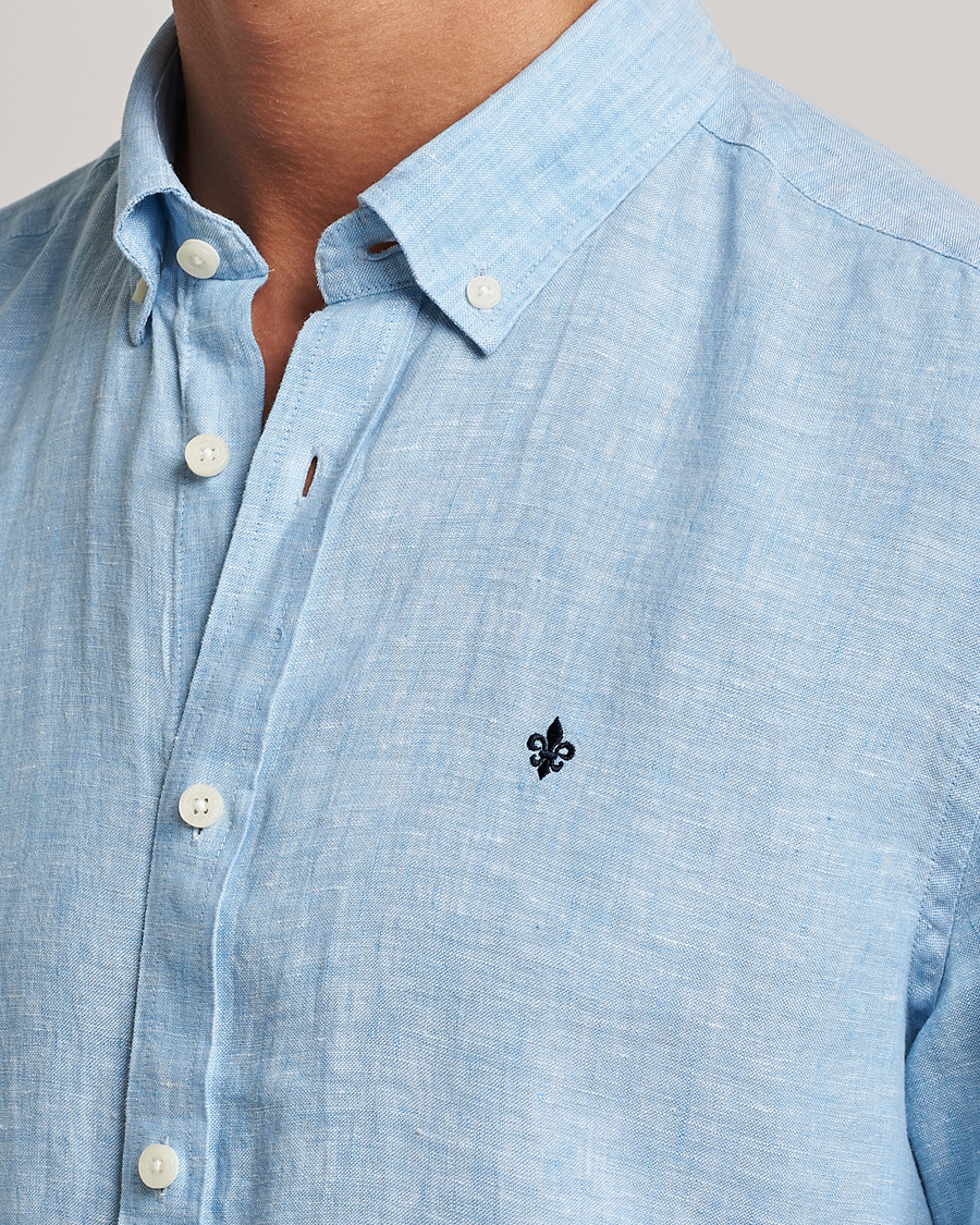 Herren | Hemden | Morris | Douglas Short Sleeve Linen Shirt Light Blue