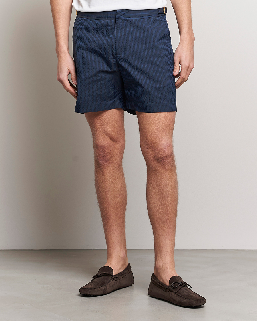 Herren | Badehosen | Orlebar Brown | Bulldog Tonal Seersucker Swimshorts Night Iris