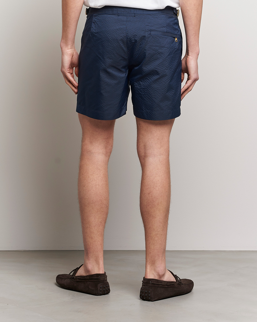 Herren | Badehosen | Orlebar Brown | Bulldog Tonal Seersucker Swimshorts Night Iris