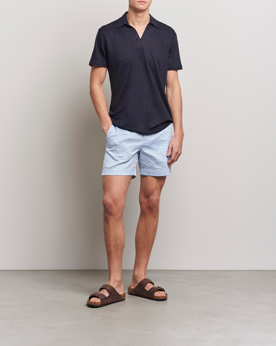 Herren | Poloshirts | Orlebar Brown | Felix Placket Short Sleeve Linen Polo Night Iris