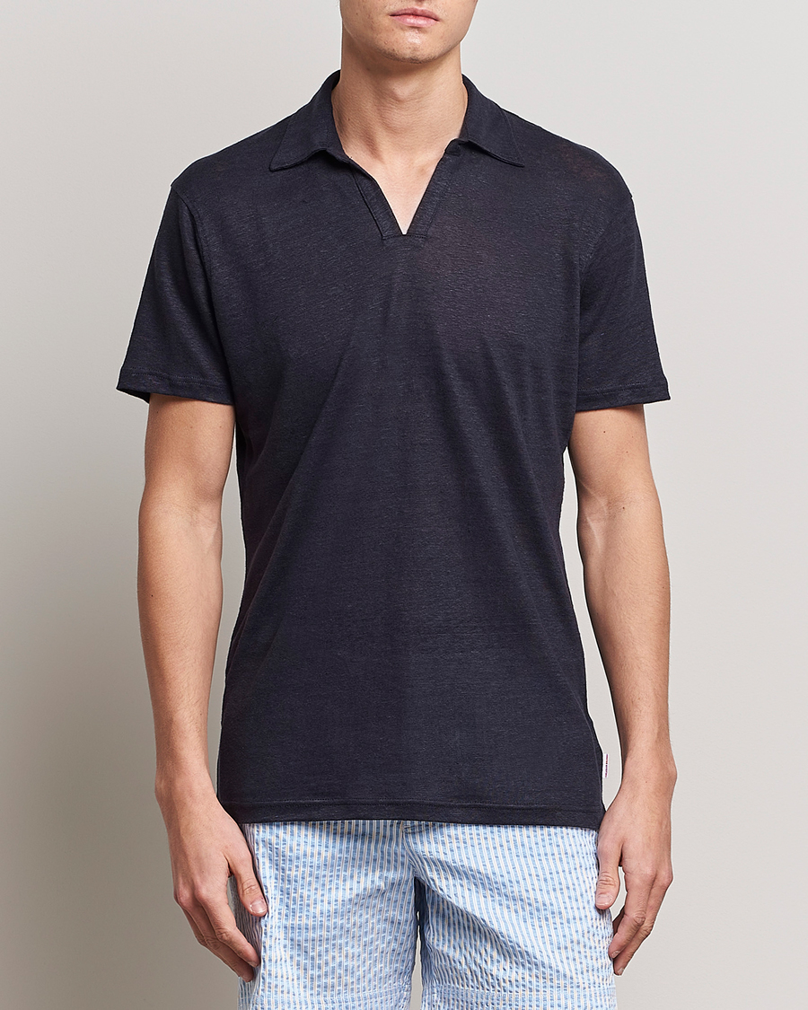 Herren | Poloshirts | Orlebar Brown | Felix Placket Short Sleeve Linen Polo Night Iris