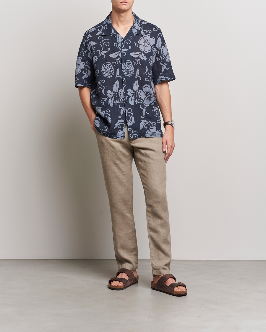Herren | Hemden | NN07 | Ole Short Sleeve Printed Linen Shirt Navy