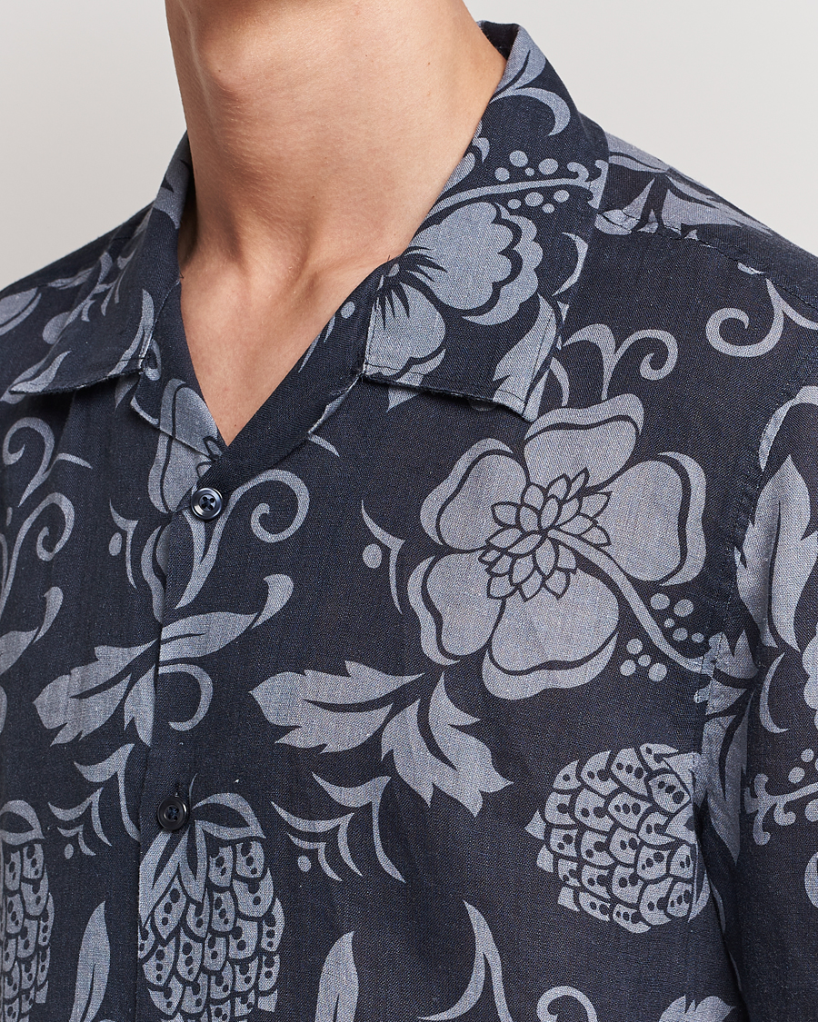 Herren | Hemden | NN07 | Ole Short Sleeve Printed Linen Shirt Navy