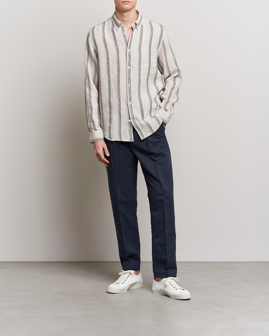 Herren | Hemden | NN07 | Arne Strinped Linen Shirt Oat