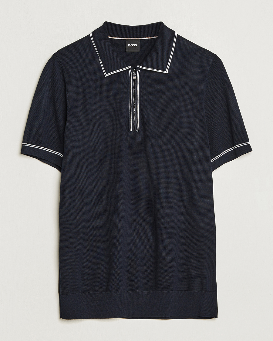Herren | Poloshirts | BOSS BLACK | Oleonardo Knitted Half Zip Polo Dark Blue