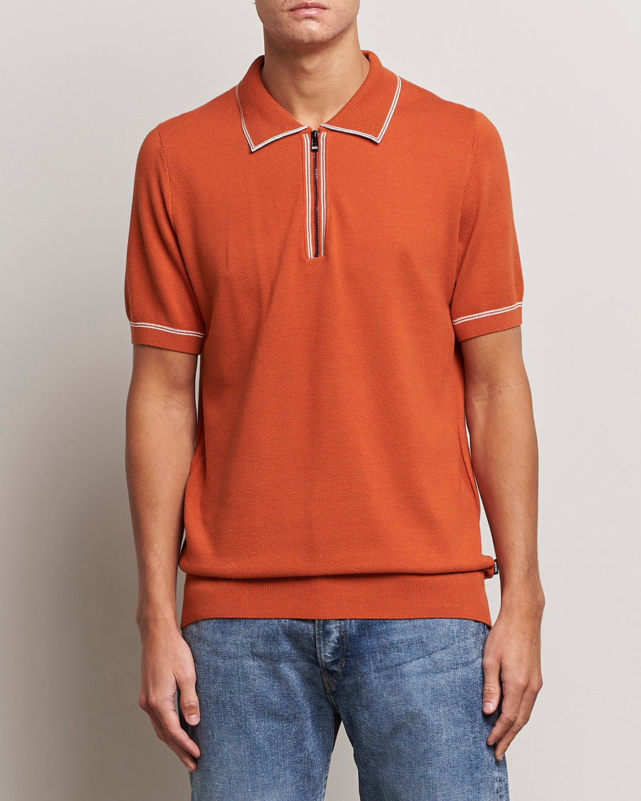 Herren | Poloshirts | BOSS BLACK | Oleonardo Knitted Half Zip Polo Dark Orange