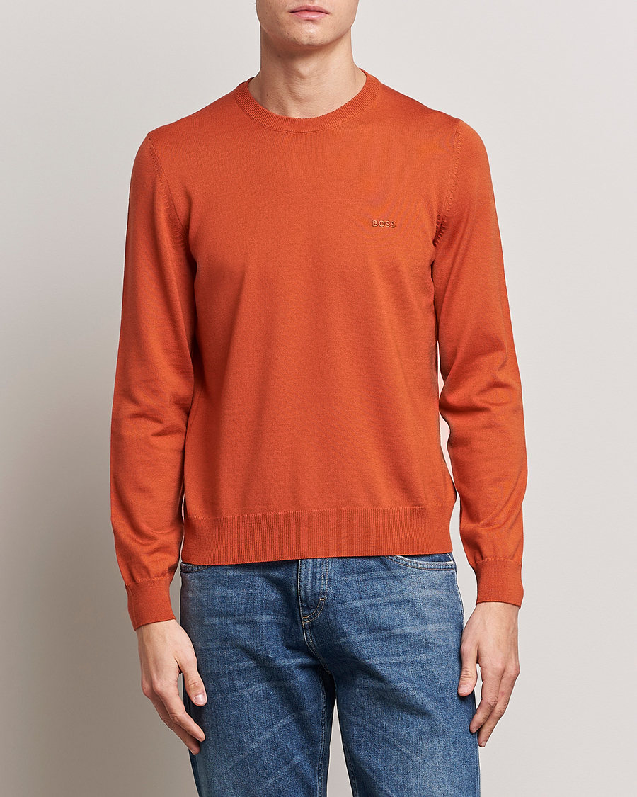 Herren | Pullover | BOSS BLACK | Botto Wool Knitted Crew Neck Sweater Dark Orange