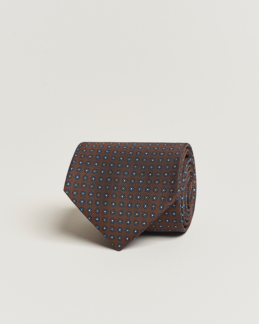 Herren | E. Marinella 3-Fold Printed Silk Tie Dark Brown | E. Marinella | 3-Fold Printed Silk Tie Dark Brown