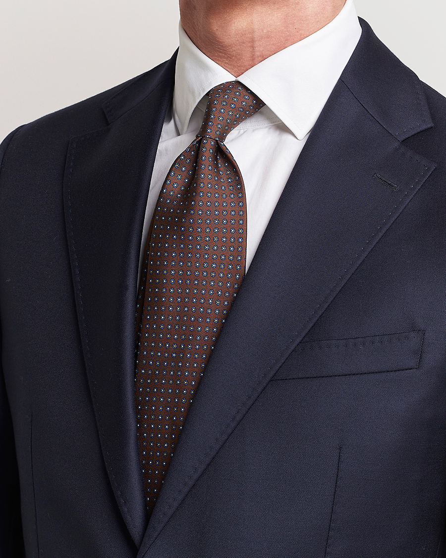 Herren | E. Marinella 3-Fold Printed Silk Tie Dark Brown | E. Marinella | 3-Fold Printed Silk Tie Dark Brown