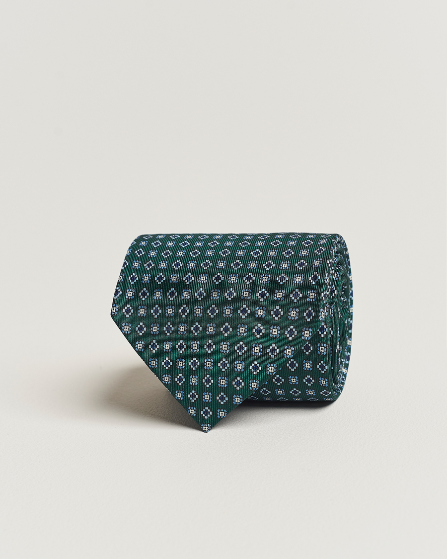 Herren | E. Marinella 3-Fold Printed Silk Tie Dark Green | E. Marinella | 3-Fold Printed Silk Tie Dark Green